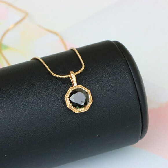 "Bold Black Gem Pendant in Rose Gold Octagon Setting, XPPT1389 - Picture 4 of 13